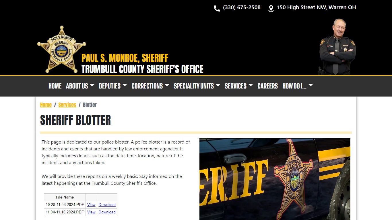 Sheriff Blotter - Trumbull County, Ohio